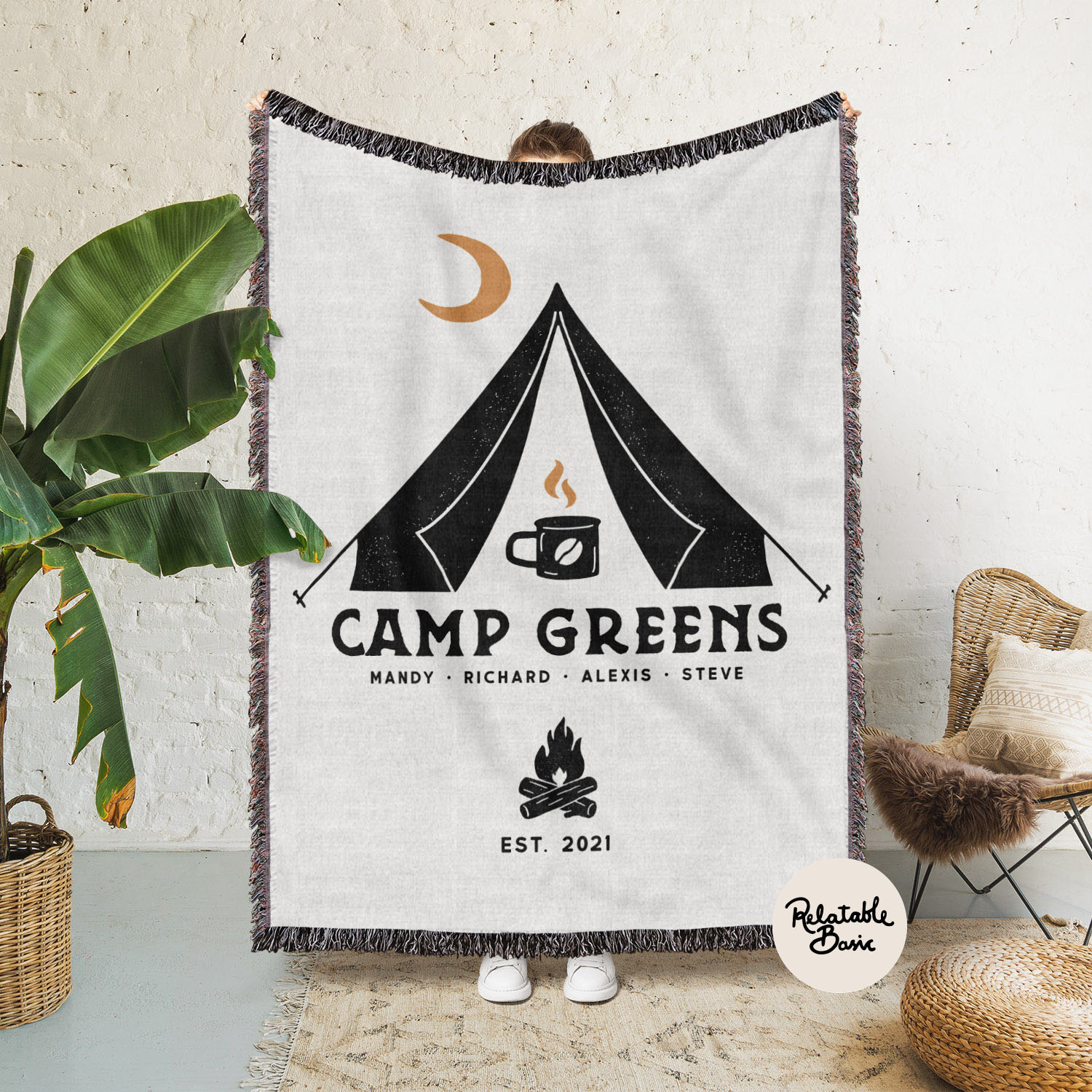 Personalized Family Camp Name Woven Blanket - Woven - Personalized Gifts for Couples, Custom Birthday Gifts, Custom Anniversary Gifts | Relatable Basic