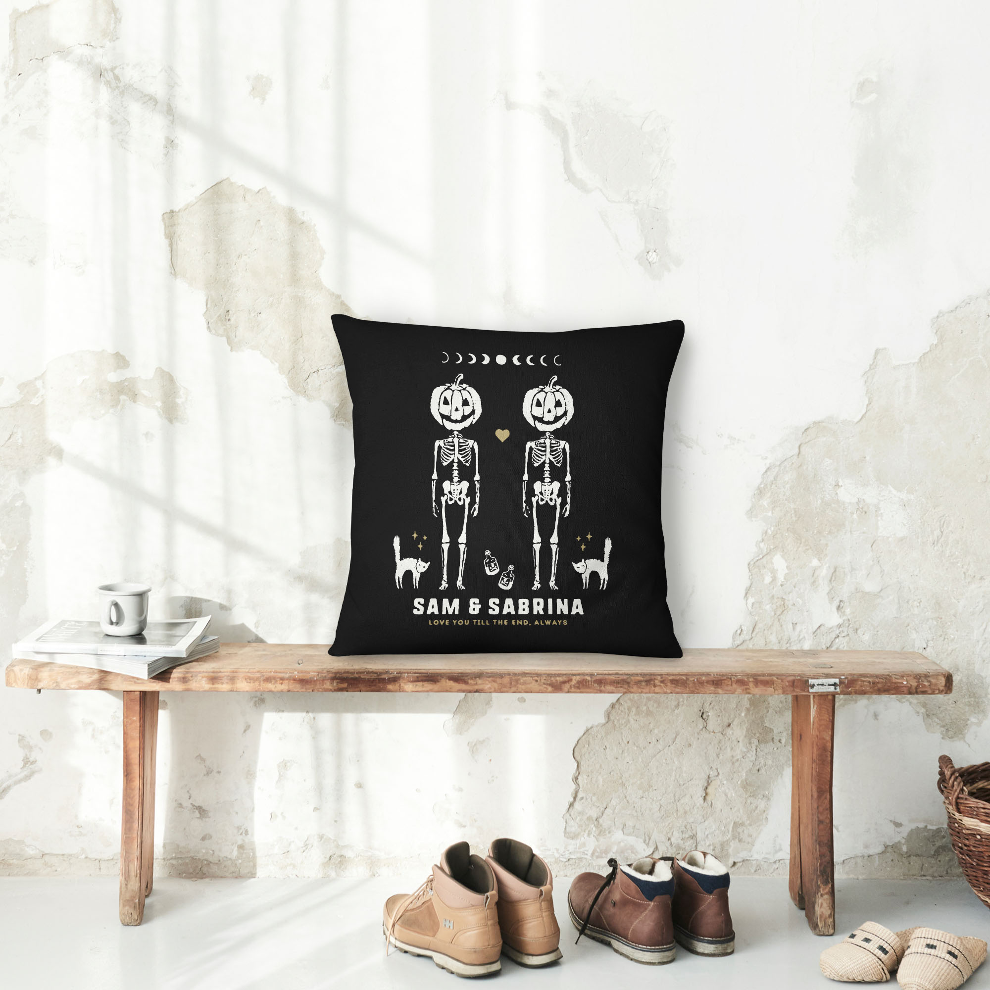 Personalized Couple Spooky Pumpkin Skeleton Pillow - Pillow - Personalized Gifts for Couples, Custom Birthday Gifts, Custom Anniversary Gifts | Relatable Basic
