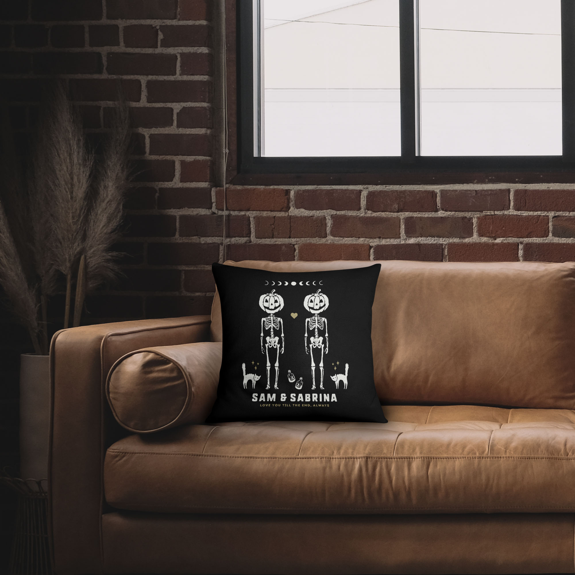 Personalized Couple Spooky Pumpkin Skeleton Pillow - Pillow - Personalized Gifts for Couples, Custom Birthday Gifts, Custom Anniversary Gifts | Relatable Basic