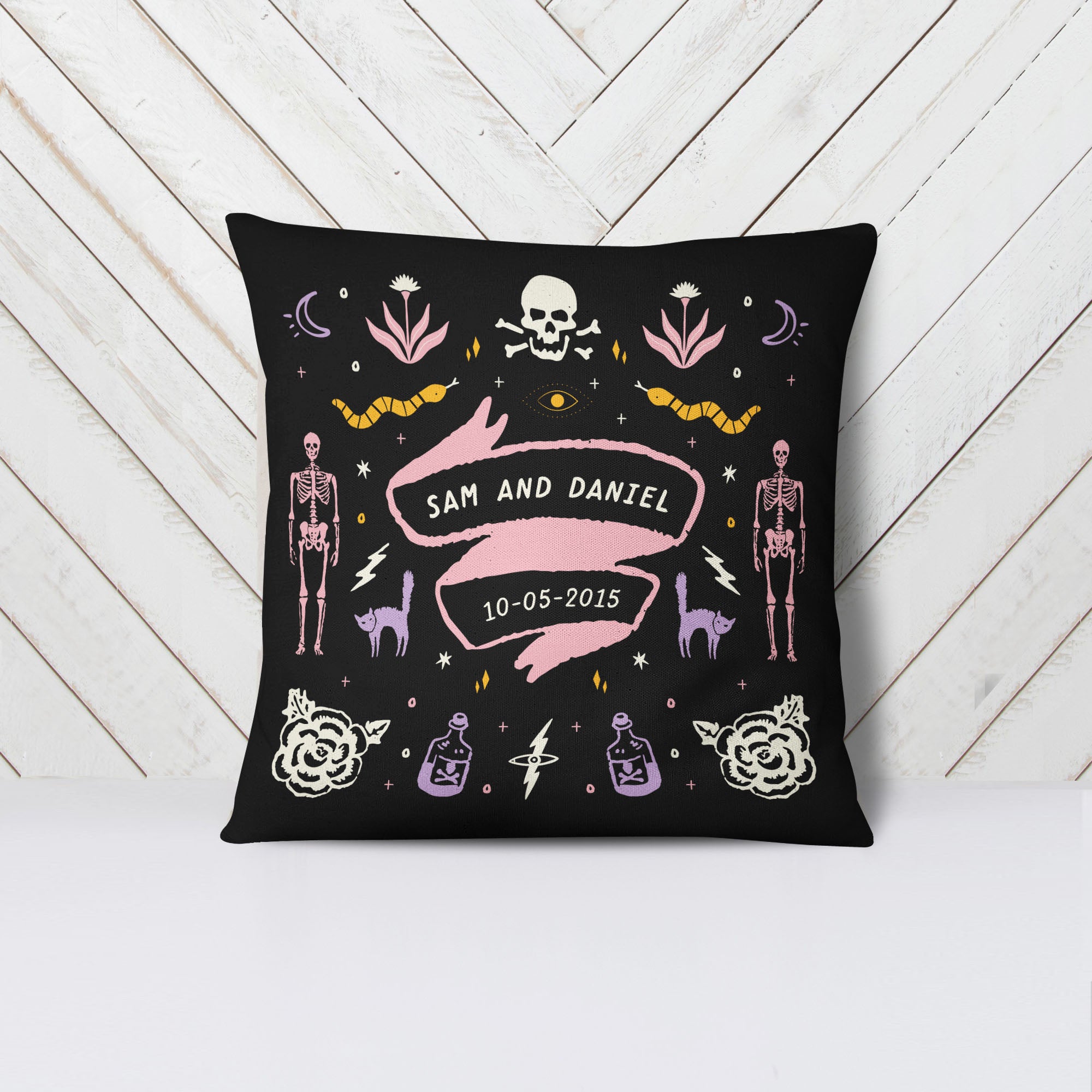 Personalized Couple Spooky Skeleton Pillow - Pillow - Personalized Gifts for Couples, Custom Birthday Gifts, Custom Anniversary Gifts | Relatable Basic