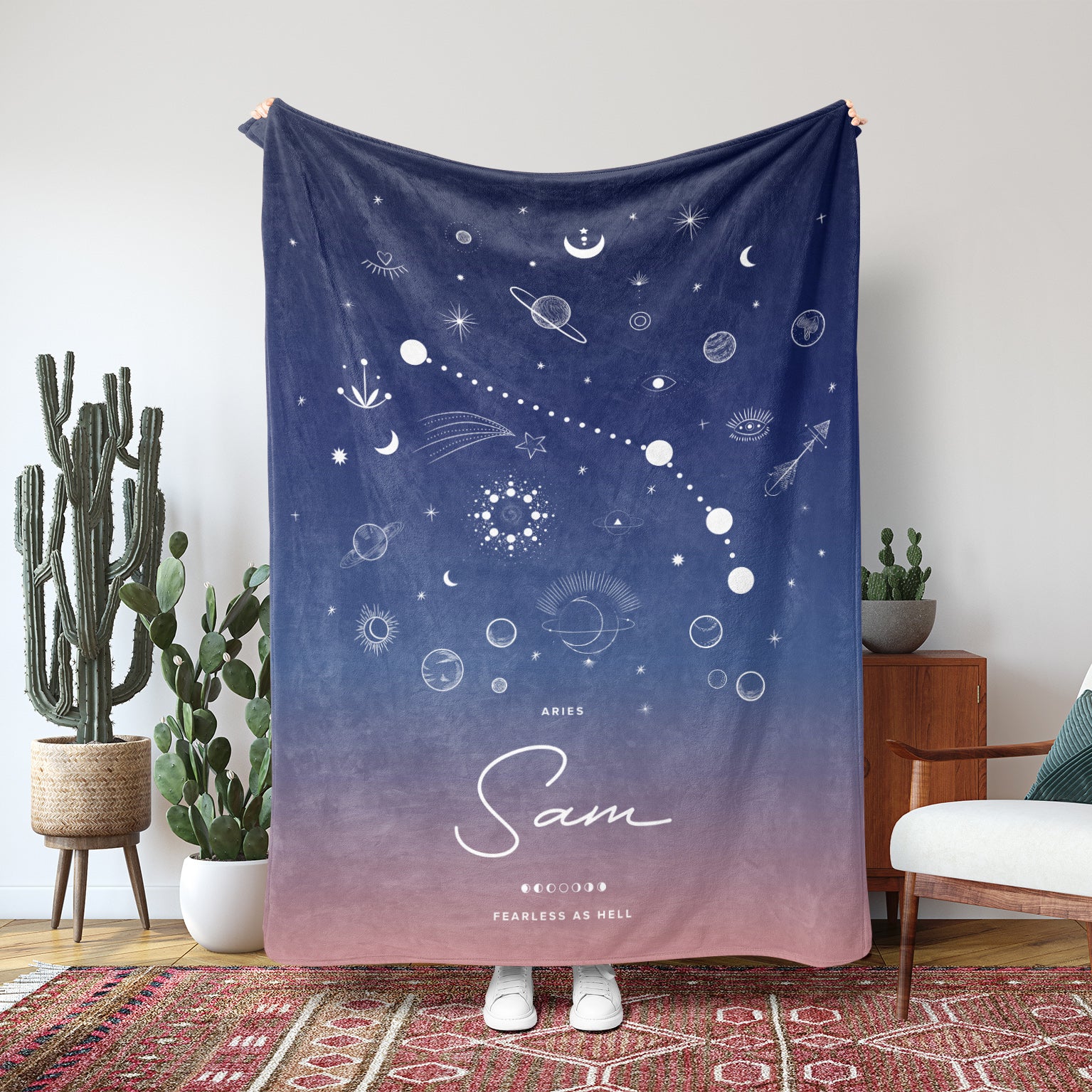 Personalized Zodiac (Blue Pink Gradient) Fleece Blanket - Fleece - Personalized Gifts for Couples, Custom Birthday Gifts, Custom Anniversary Gifts | Relatable Basic