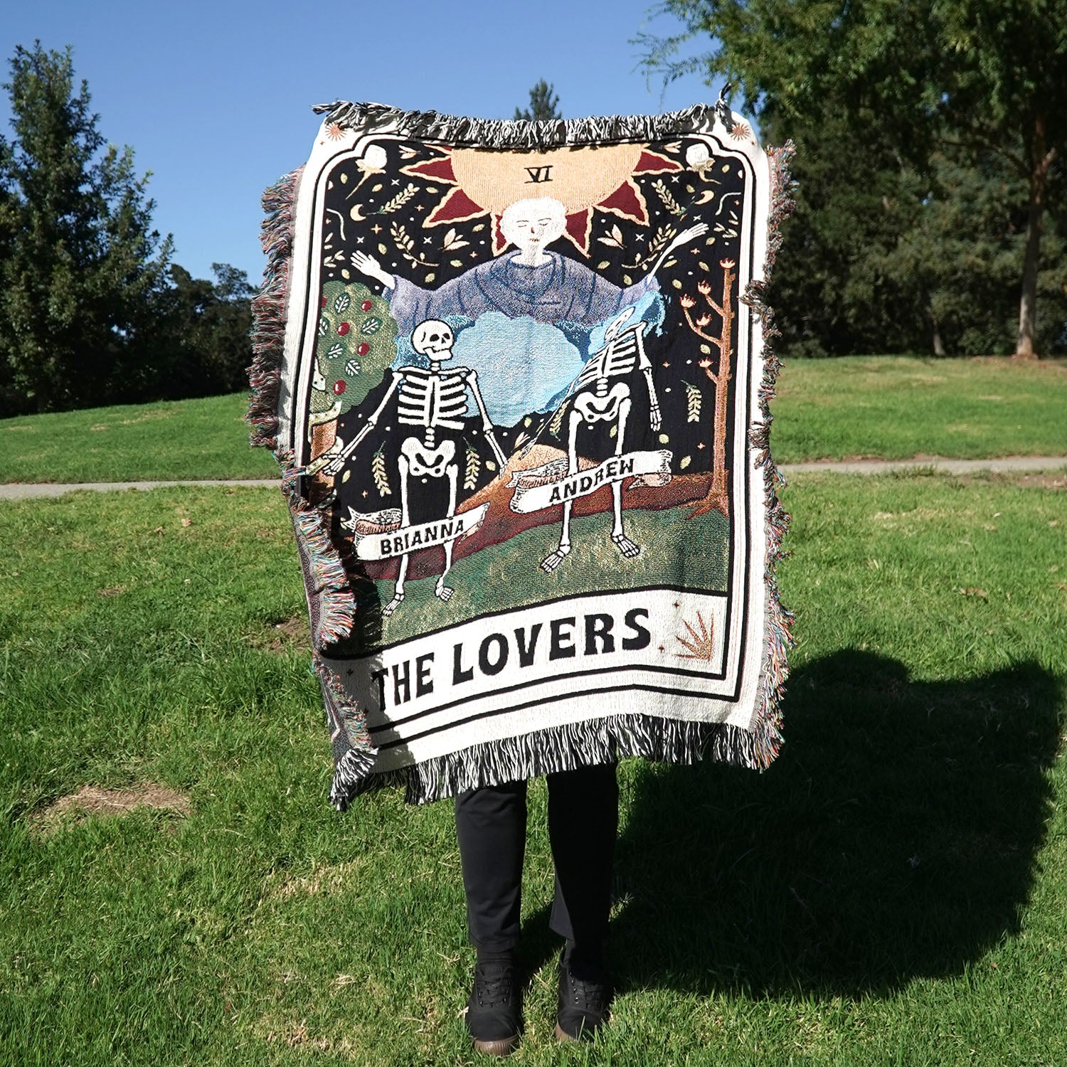 Personalized The Lovers Tarot Card Couple Woven Blanket - Woven - Personalized Gifts for Couples, Custom Birthday Gifts, Custom Anniversary Gifts | Relatable Basic