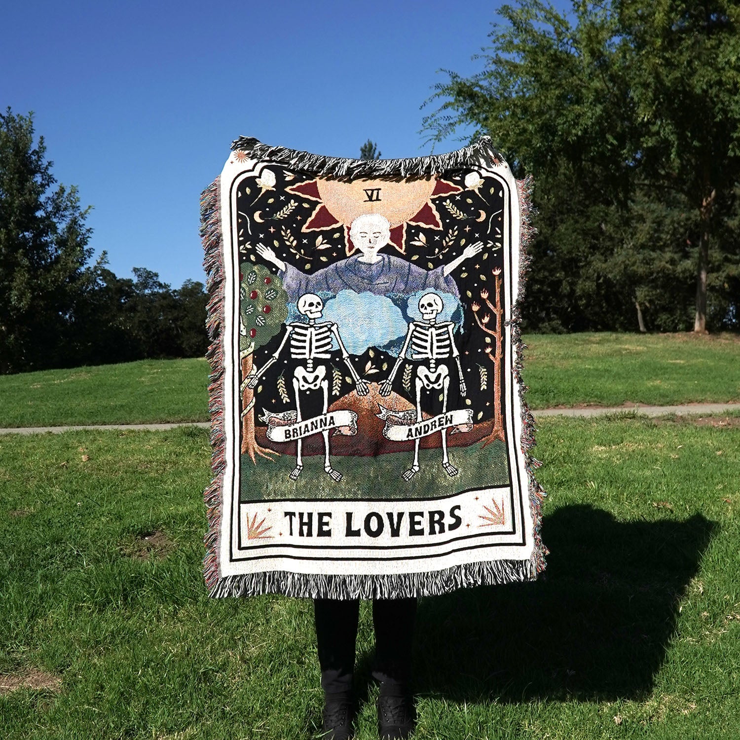 Personalized The Lovers Tarot Card Couple Woven Blanket - Woven - Personalized Gifts for Couples, Custom Birthday Gifts, Custom Anniversary Gifts | Relatable Basic