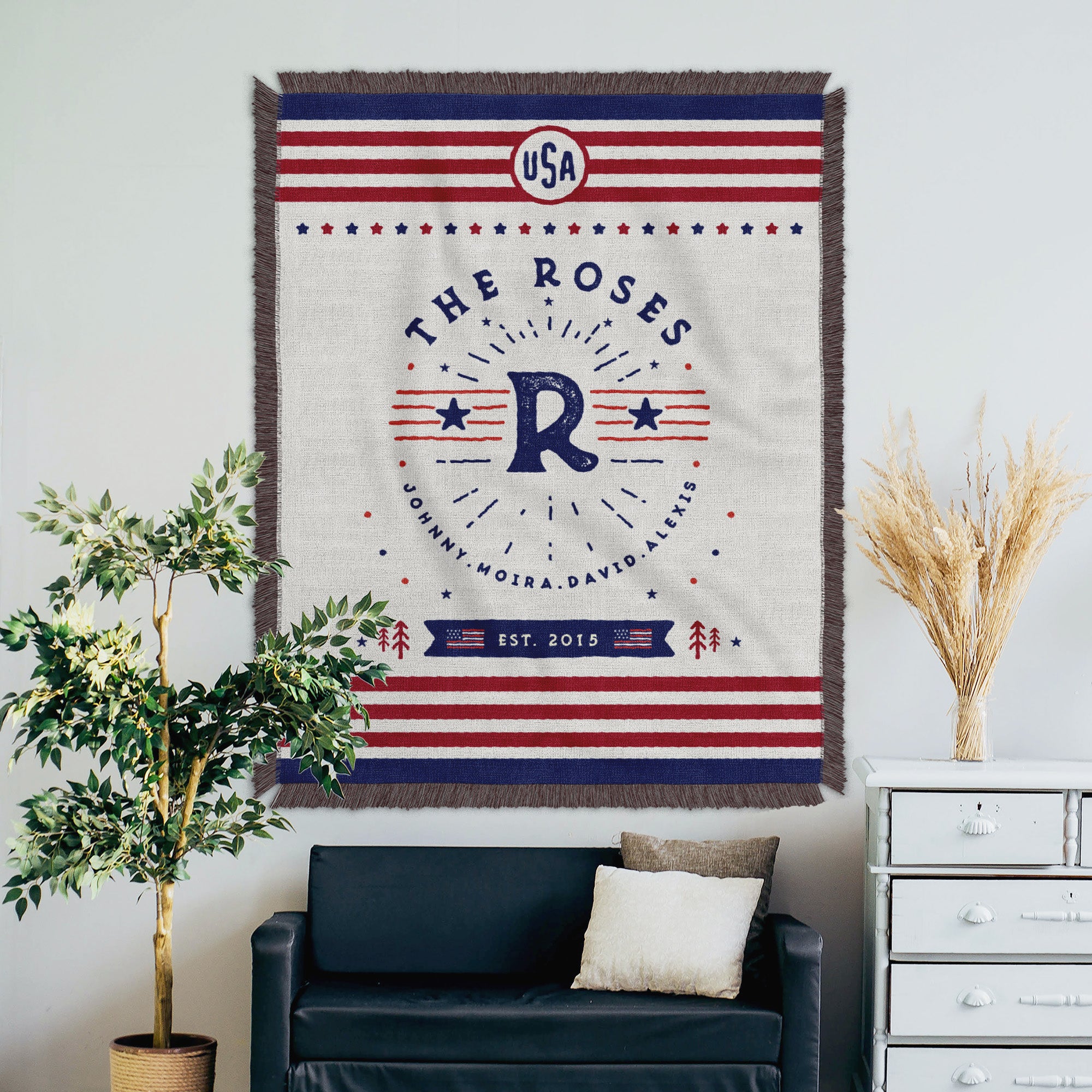 Personalized American Family Woven Blanket - Woven - Personalized Gifts for Couples, Custom Birthday Gifts, Custom Anniversary Gifts | Relatable Basic