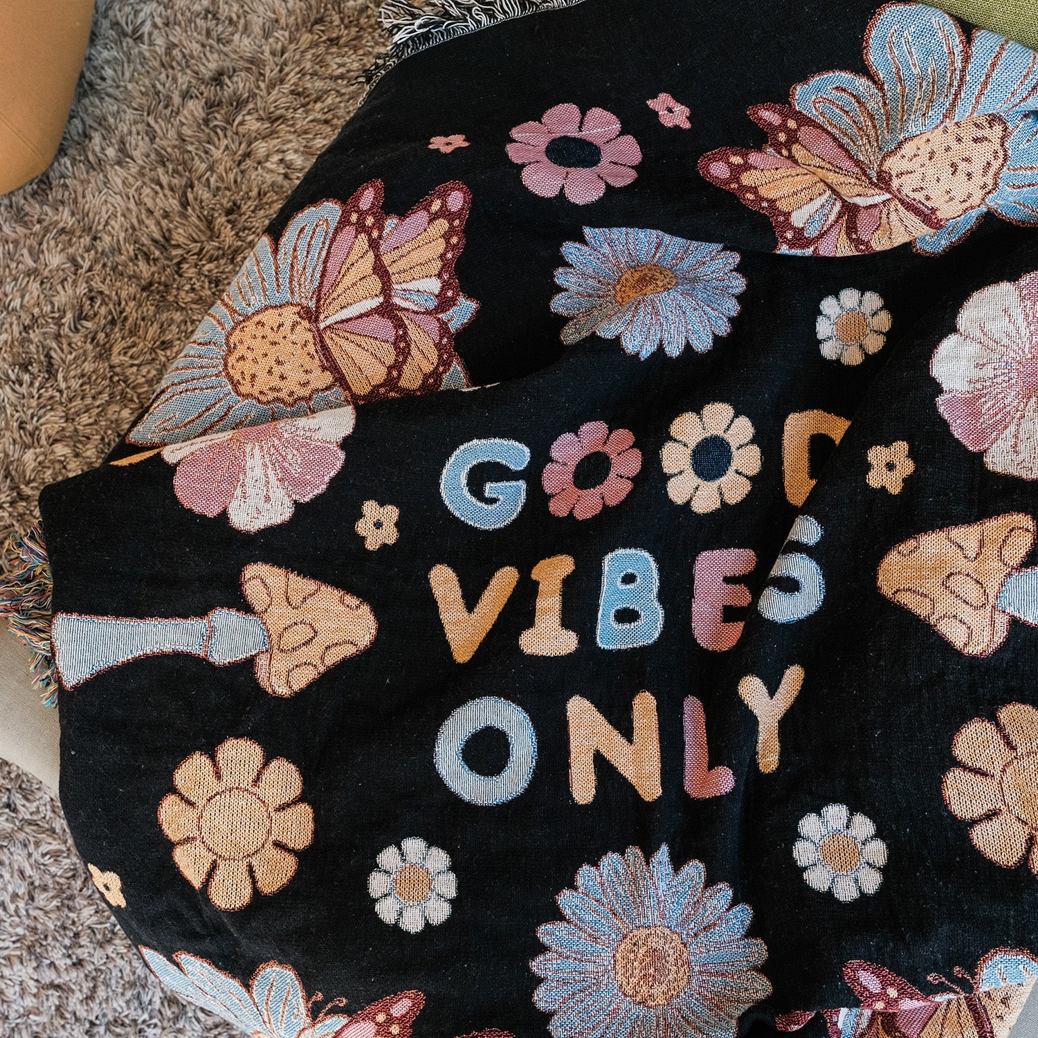 Good Vibes Only Woven Blanket - Woven - Personalized Gifts for Couples, Custom Birthday Gifts, Custom Anniversary Gifts | Relatable Basic