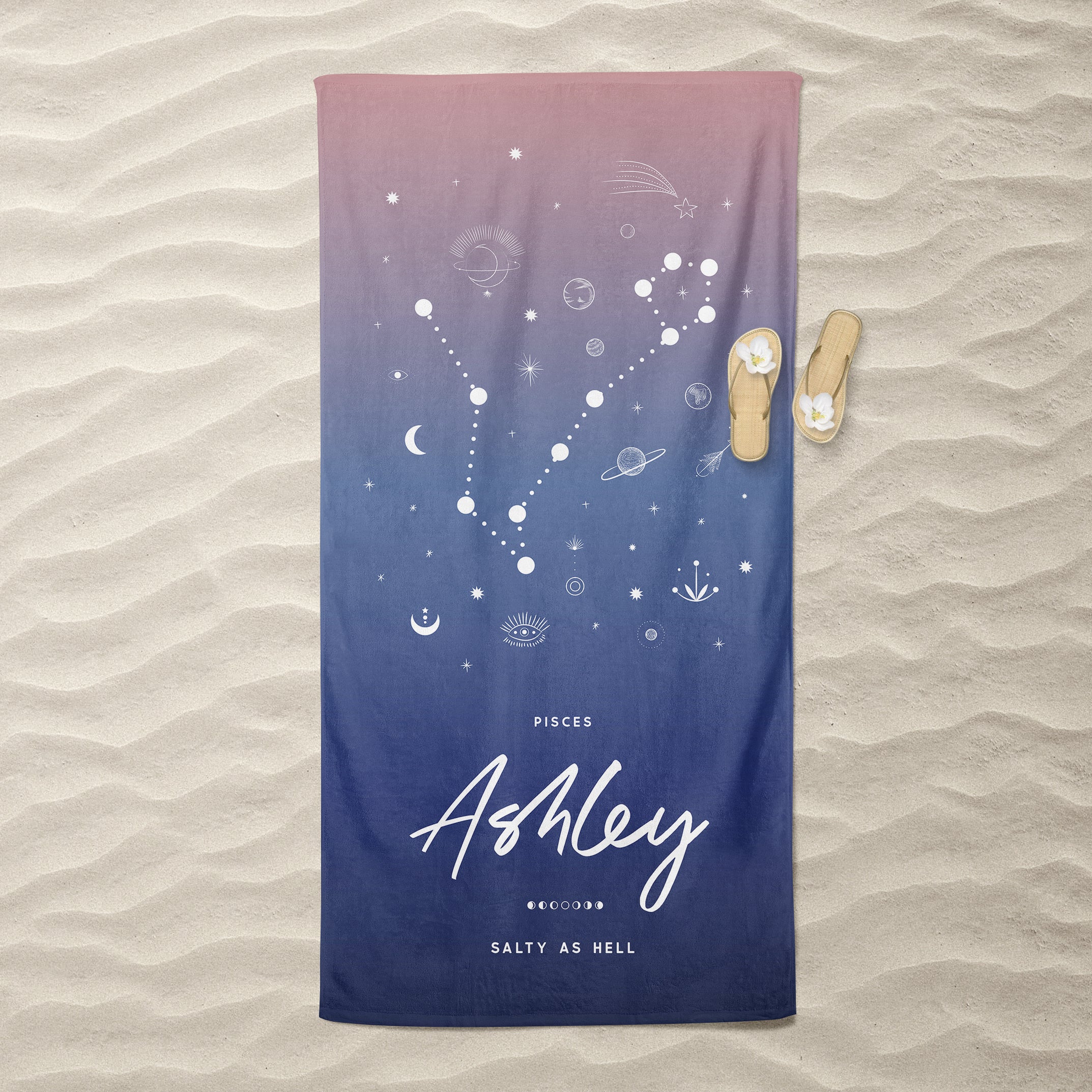 Personalized Zodiac Personalized Towel (Blue Pink) - Beach Towel - Personalized Gifts for Couples, Custom Birthday Gifts, Custom Anniversary Gifts | Relatable Basic