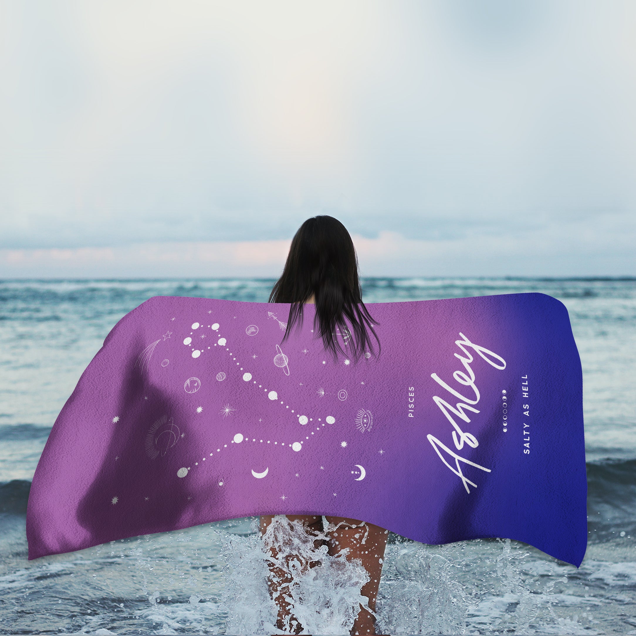 Personalized Zodiac Personalized Towel (Sunrise) - Beach Towel - Personalized Gifts for Couples, Custom Birthday Gifts, Custom Anniversary Gifts | Relatable Basic