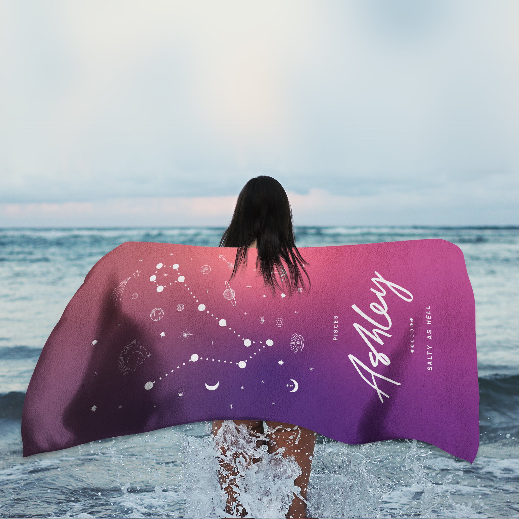 Personalized Zodiac Personalized Towel (Sunset) - Beach Towel - Personalized Gifts for Couples, Custom Birthday Gifts, Custom Anniversary Gifts | Relatable Basic