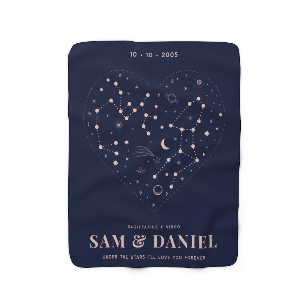 Personalized Couple Zodiac (Dark Navy) Fleece Blanket - Fleece - Personalized Gifts for Couples, Custom Birthday Gifts, Custom Anniversary Gifts | Relatable Basic