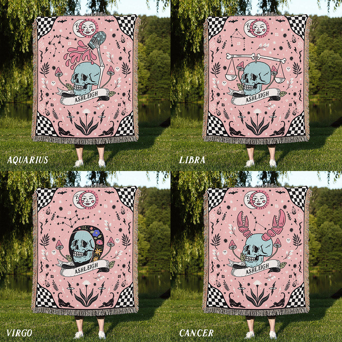 Personalized Pink Zodiac Sign Woven Throw Blanket - Woven - Personalized Gifts for Couples, Custom Birthday Gifts, Custom Anniversary Gifts | Relatable Basic