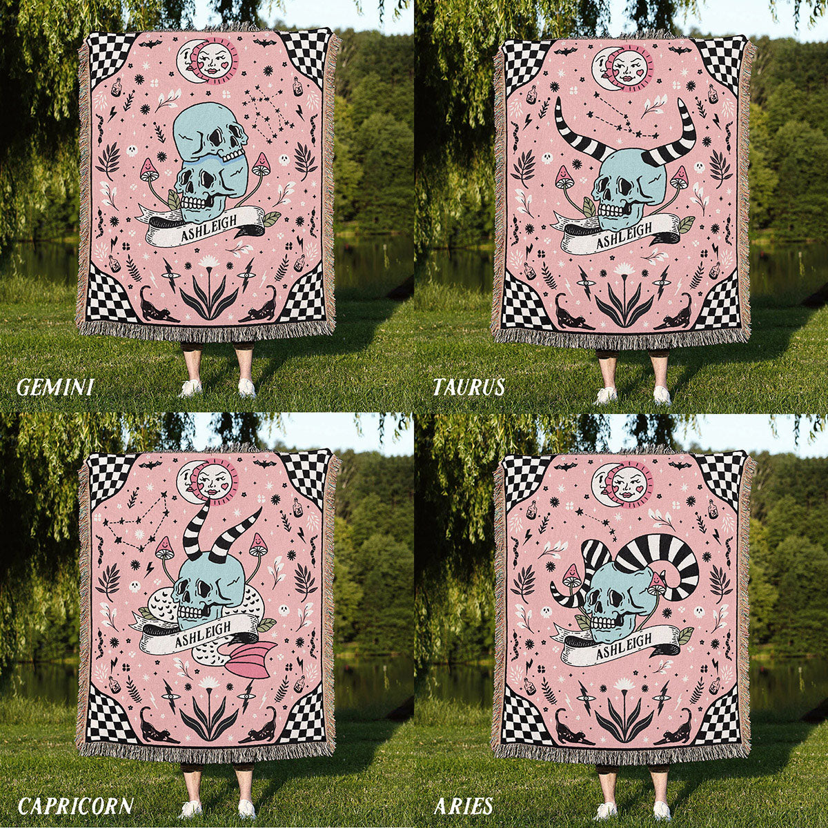 Personalized Pink Zodiac Sign Woven Throw Blanket - Woven - Personalized Gifts for Couples, Custom Birthday Gifts, Custom Anniversary Gifts | Relatable Basic