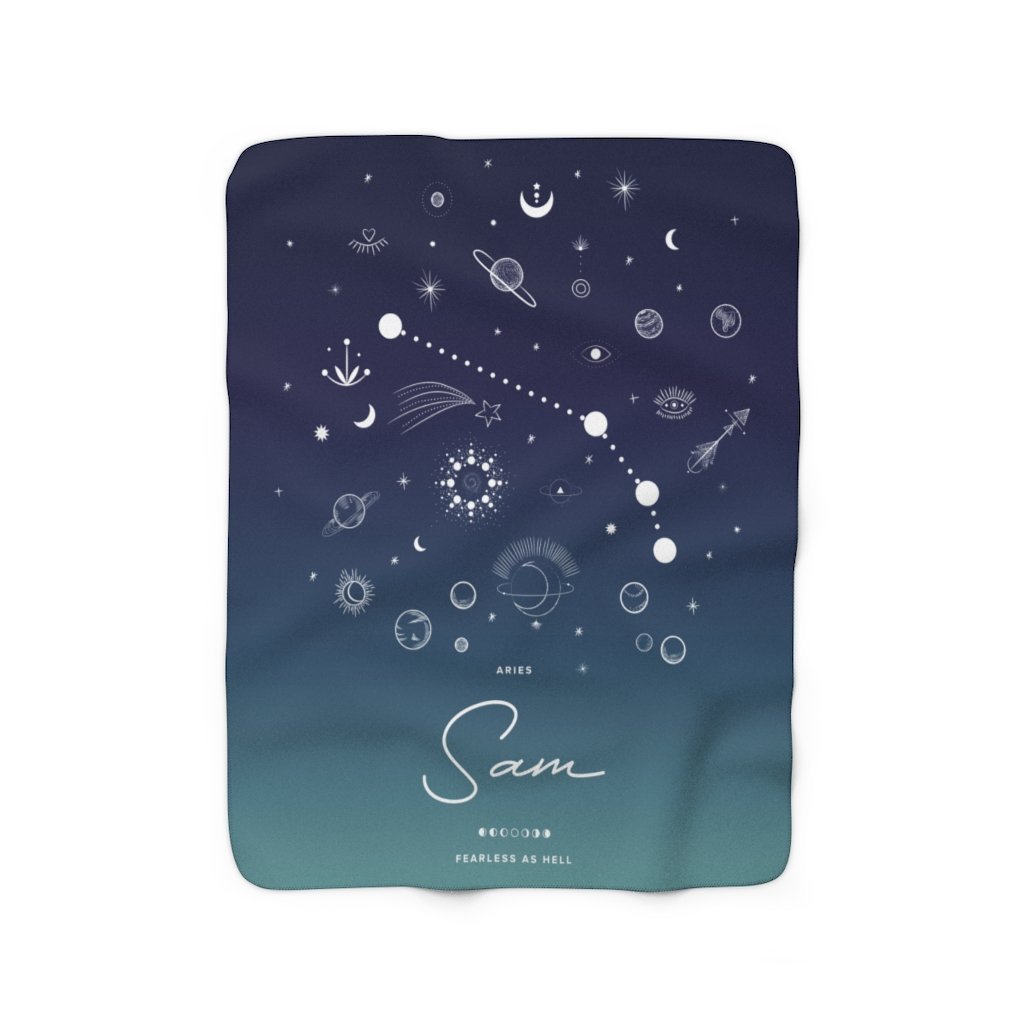 Personalized Zodiac (Blue Green Gradient) Fleece Blanket - Fleece - Personalized Gifts for Couples, Custom Birthday Gifts, Custom Anniversary Gifts | Relatable Basic