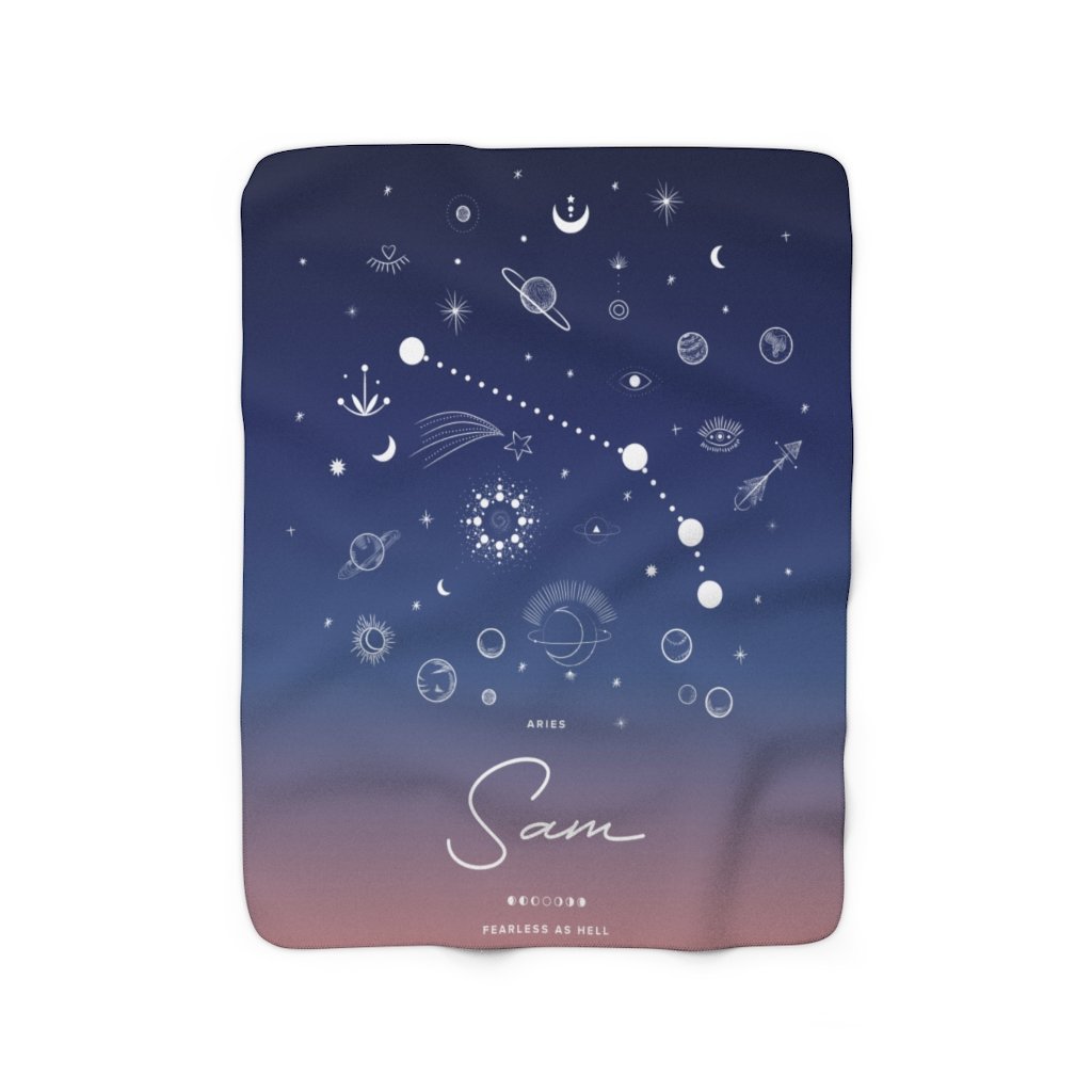 Personalized Zodiac (Blue Pink Gradient) Fleece Blanket - Fleece - Personalized Gifts for Couples, Custom Birthday Gifts, Custom Anniversary Gifts | Relatable Basic